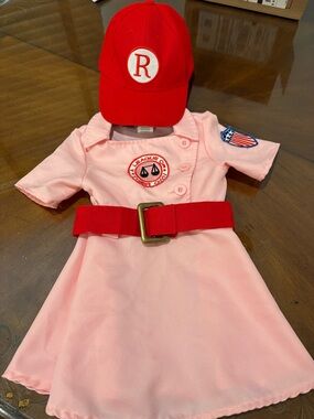 Toddler -Pink A League of Their Own Costume Dress with Red Hat and Belt